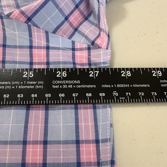 Club Room Dress Shirt Men's 17.5 32-33 Regular Fit Performance Blue Pink Plaid - Picture 8 of 13